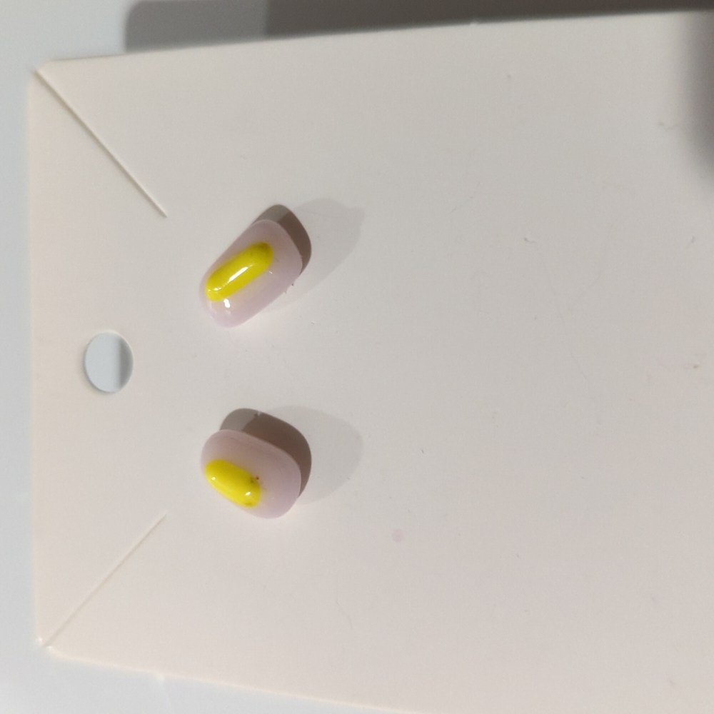 Artisan Handmade pink & yellow colored glass nickel free studs.